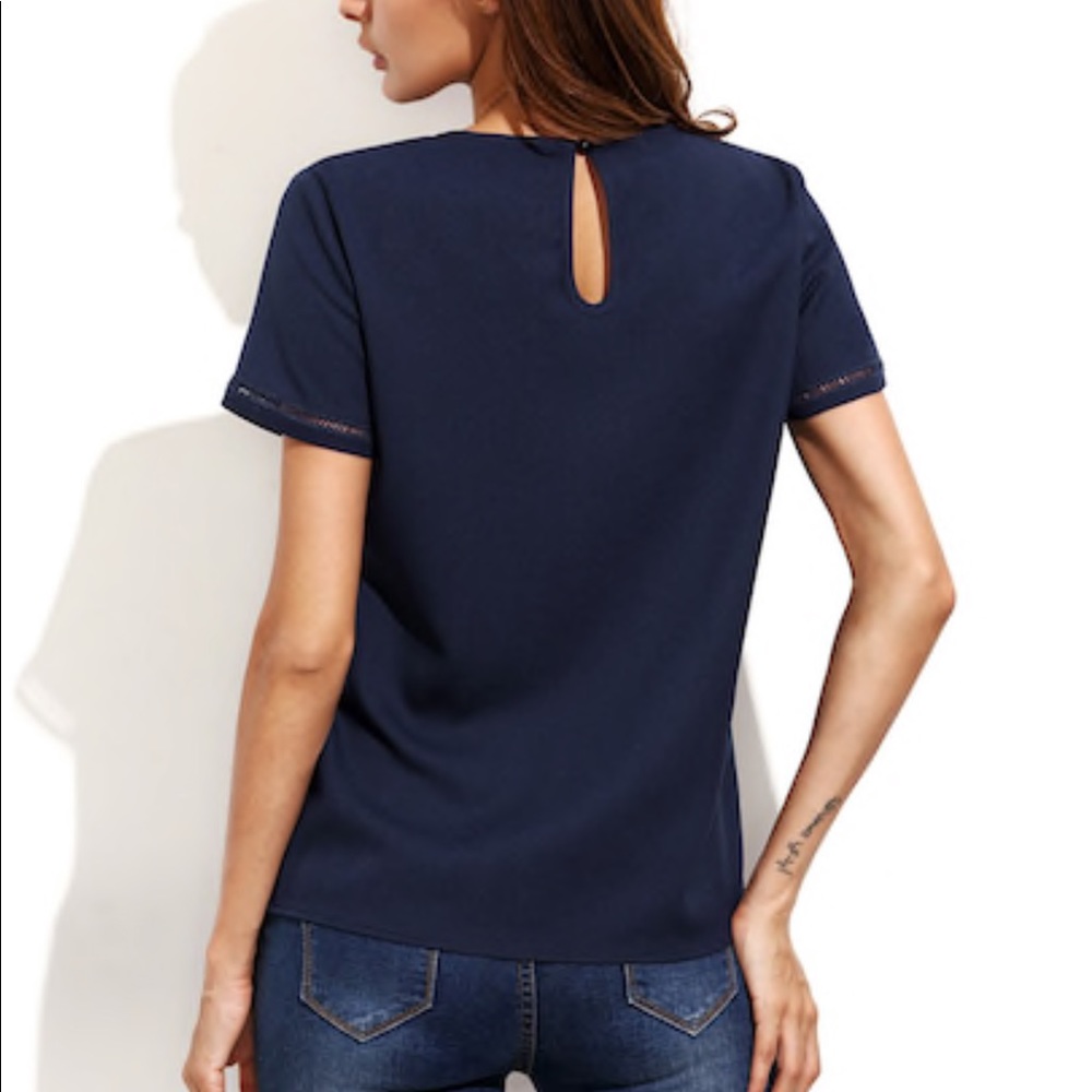 Navy Blue Keyhole Back Blouse - Picture 2 of 7